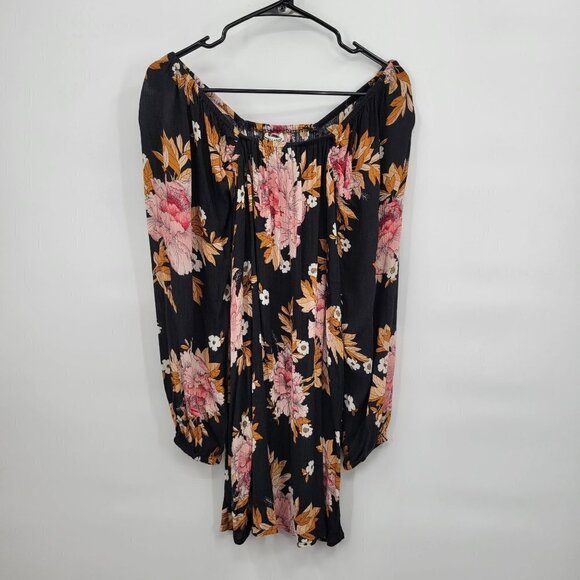 Billabong Floral Boho Off Shoulder Top Flowy Balloon Sleeve Small Women Multi - Picture 1 of 11